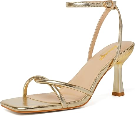 RIBONGZ Women's Heeled Sandals Square Open Toe Kitten Strappy Heels with Ankle Strap Elegant Summer Wedding Party Evening Prom Daily Wear Lace Up Dress Shoes