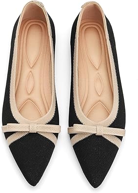 Flats for Women Pointed Toe Knit Foldable Ballet Women's Flat Shoes Dressy Comfortable Slip On Womens Shoe for Casual Office Work