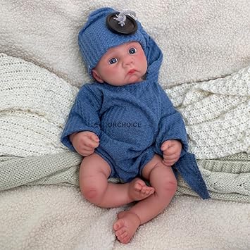 Lifelike Reborn Baby Dolls Boy Full Body Silicone, 16 Inch Realistic Newborn Doll Weighted Soft Body Poseable Gift for Kids (Tan)