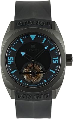 LONGIO Volcan Tourbillon Watch – Mechanical Tourbillon Movement, Titanium DLC Case, Precision Engineering, Ergonomic Rubber Strap, Men’s High-Performance Timepiece
