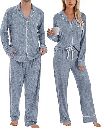 PJGGZ Matching Pajamas for Couples, Button Down Loungewear Soft Warm Long Sleeve Sleepwear His and Hers Pajamas Sets