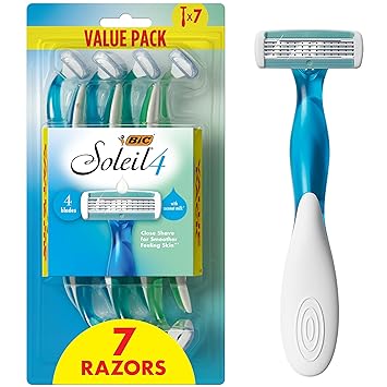 BIC Soleil 4 Women's Disposable 4-Blade Razors, Flexible Shave for Smooth Summer Skin, 7-Pack