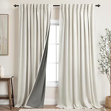 KOUFALL Extra Wide Linen Black Out Curtains Drapes 96 Inch Long 2 Panels Set Pleated Thermal Blackout Boho Modern Farmhouse 8FT Floor to Ceiling Curtains for Living Room 70 x 96 by Size
