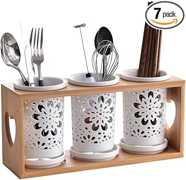 Home use ceramic tableware organizer, chopsticks fork spoon storage container bracket, multi-hole drainage, elegant kitchenware, suitable for chopsticks, forks andons, space-saving dining utensil rack