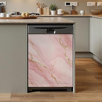 Marble Pink Dishwasher Magnet Cover,Front Dishwasher Cover Decoration Reusable Decorative Magnetic Cover for Home Kitcen Appliance 23x26 Inch