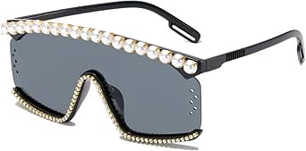 Vintage Oversized Sunglasses Women Diamond Big Frames Pearl Sun Glasses Fashion Goggle