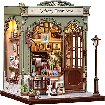 CUTEBEE Book Nook Kit - DIY Miniature House Dollhouse Kit for Adults, Booknook Library Bookstore Tiny House Bookshelf Decor 3D Wooden Puzzle, Gifts for Family and Friends (Gallery Bookstore)