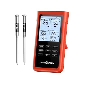 ThermoMaven 3000FT Smart Wireless Meat Thermometer, Sub-1G Long Range, 6 Sensors NIST Certified Accuracy, 2 Thin Probes, Standalone Base with Large LCD for Grill, Smoker, Oven, BBQ