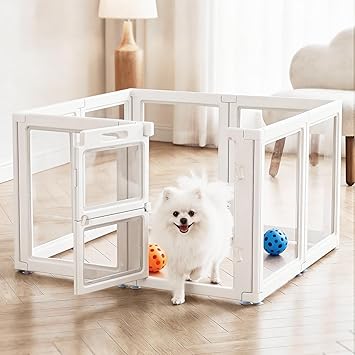 Acrylic Dog Playpen,Clear Plastic Dog Play Pen Indoors,Easy Assemble Dog Playpen-Puppy Playpen,Rabbit and Cat, Small Pet Pen, Dog Pen Indoor (White, 23.6" H, 8PCS)