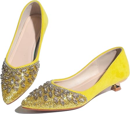 Womens Low Kitten Heels Dressy Shoes Work Comfortable Closed Toe Flower Slip on Formal Party Dance Heeled Pumps