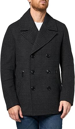 KARL LAGERFELD Men's Outerwear Plaid Peacoat