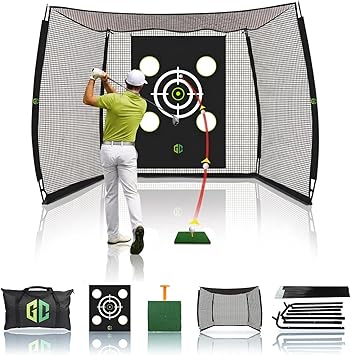 Heavy-Duty Golf Hitting Net 10x8x5.5 FT- Golf Practice Net with Silent Target Tarp, 4-Ply Net, Mat & Tee, Steel Tubes, Poles & Carry Bag - Golf Nets for Backyard, Indoor, Outdoor & Garage