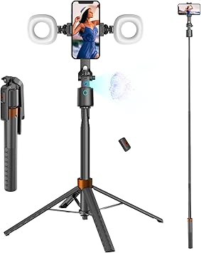 70" Auto Face Tracking Phone Tripod with Fill Light, 360° Rotating Smart Shooting Stand with Remote Control, No App Required for Vlogging, TikTok Live, YouTube & Video Recording