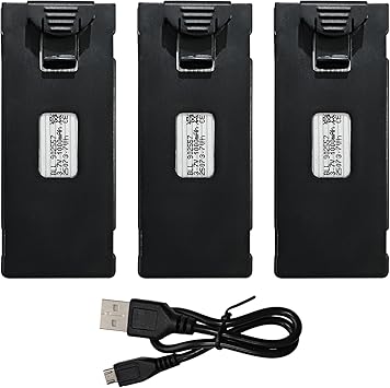 sea jump 3PCS 3.7V 1000mAh Lipo Battery with USB Charging Cable Suitable for E88 E88MAX E99 E99MAX BD101 P15PRO P8 A13 A15 K10MAX RC Drone, Aerial Quadcopters High-Capacity Battery Spare Parts