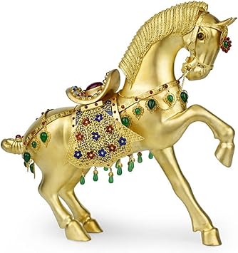 Silver Gilt Tang Dynasty Horse Statue - Premium Metal Animal Sculpture, Ancient Chinese Art Decor, Luxury Home & Office Gift (320x90x290mm)