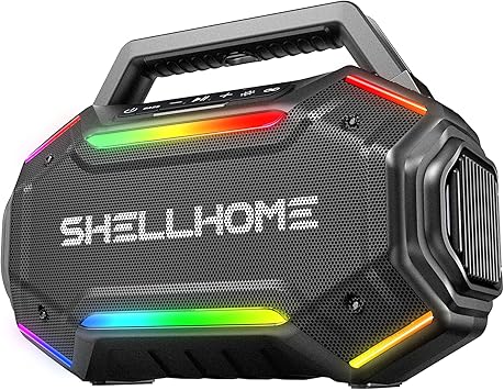 ShellHome Bluetooth 6.0 Speakers Outdoor, 80W(Peak) Loud Speaker with Bass, 30H Playtime, IPX6 Waterproof, RGB Lights, BassUp 2.0, TWS, Portable Large Jobsite Speakers for Party, Garage