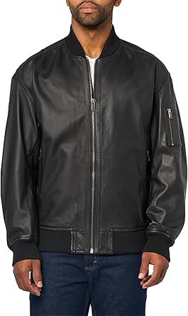 BOSS Men's Jakri Zip Up Leather Bomber Jacket