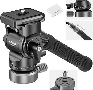 NEEWER Tripod Fluid Head with +/-10° Leveling Base, Metal Drag Pan Tilt Head Mount with Arca Type QR Plate Telescopic Handle Cleaning Cloth for Compact DSLR Camera Camcorder, Max Load 8.8lb/4kg, GM27