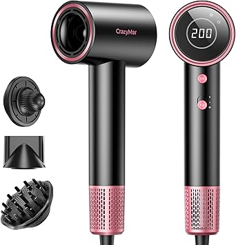 Ionic Hair Dryer with Diffuser and Concentrator- 180000 RPM High Speed Blow Dryer, 3 Min Fast Drying, Heat-Control, Low Noise, Lightweight, Salon Professional Blow Dryer for Women, Men (Rose Pink)