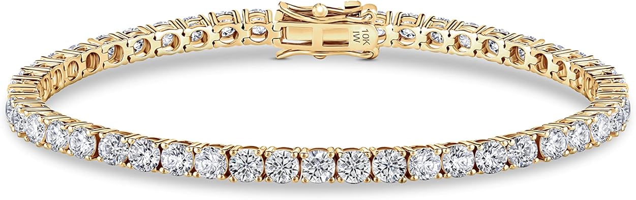ISAAC WOLF 10k Gold Lab Grown Diamonds Tennis Bracelet Round Cut (3MM-3.5MM) 6CT-8CT