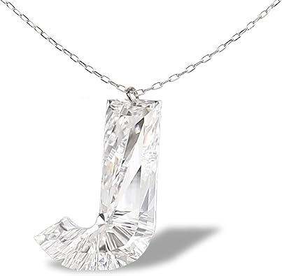 PRIVOSA Initial Necklaces for Women - 14k White Gold and Lab Grown Diamond Charm - Dainty Letter Necklace with Silver Chain - Alphabet A-Z Personalized Monogram Name Necklaces for Women Jewelry Gifts 