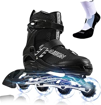 PAPAISON Adjustable Inline Skates for Kids and Adults with Full Light Up Wheels, Outdoor Roller Skates for Girls and Boys, Men and Women