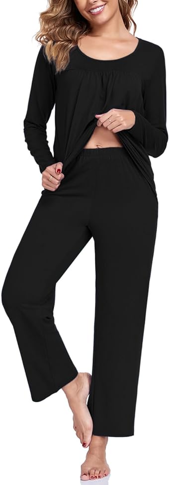 Pajama Sets for Women, Fall Long Sleeve 2 Piece Lounge Sleepwear Ladies Pjs Set with Pockets