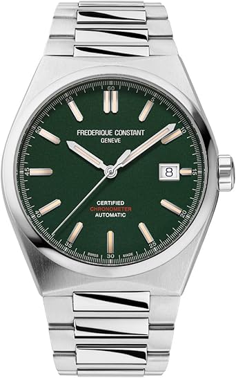 Frederique Constant Mens Swiss Automatic Highlife COSC Silver-Tone Stainless Steel Watch with Bracelet and Additional Green Nubuck Leather Strap, Style: FC-303GRS3NH6B