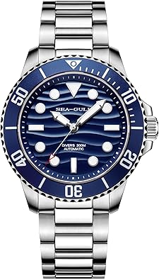 SEA-GULL Men's Automatic Dive Watch - 200M Water Resistant Mechanical Watch, Sapphire Crystal, 316L Stainless Steel Bracelet, 6203