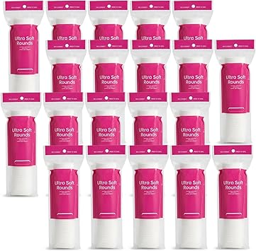 2000 PCS Ultra Soft Cotton Rounds, Stitched, Double-Layered, Hypoallergenic, Lint-Free, 20 Pack with 100 Count Each, Premium Facial Cleansing Pads for Face, Eye Makeup Removal