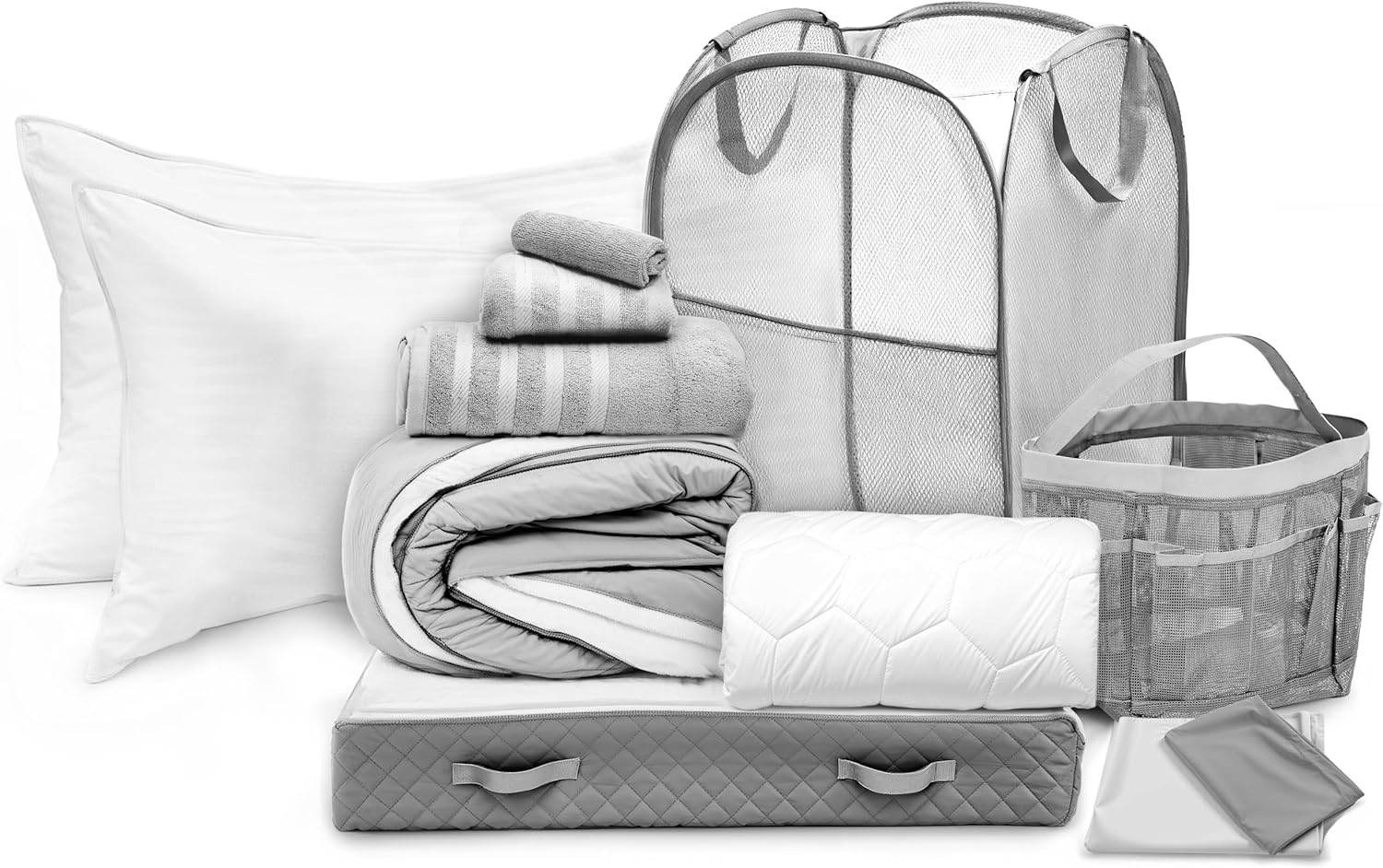 Hearth & Harbor Complete Dorm Room Set, Twin XL Comforter Set, Sheet Set, Mattress Protector, Towels and Organizers - All Dorm Accessories Included