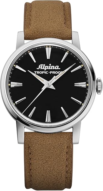 Alpina Men's Heritage '1965' Tropic Proof Handwinding Swiss Made Leather Strap Watch, Sapphire Crystal, 34.5mm, 30mm Water Resistant