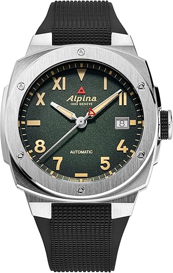 Alpina Men's Automatic Alpiner Watch, Black Rubber Strap, Green Dial, Date Style: AL-525GRG3AE6