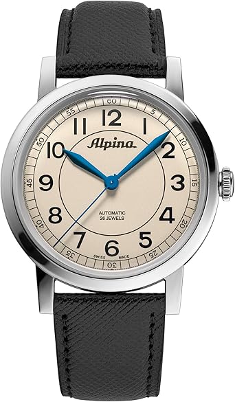 Alpina Men's Automatic Heritage Watch, Black Leather Strap, Beige Dial Style: AL-520BG3SH6