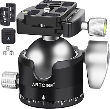 ARTCISE Low Profile Tripod Ball Head 56mm Ball CNC Aluminum Alloy Arca-Swiss Panorama Heavy Duty Tripod Head for DSLR Video Camera Monopods Tripod Camcorder Slider Max Loading 88lbs/40kg