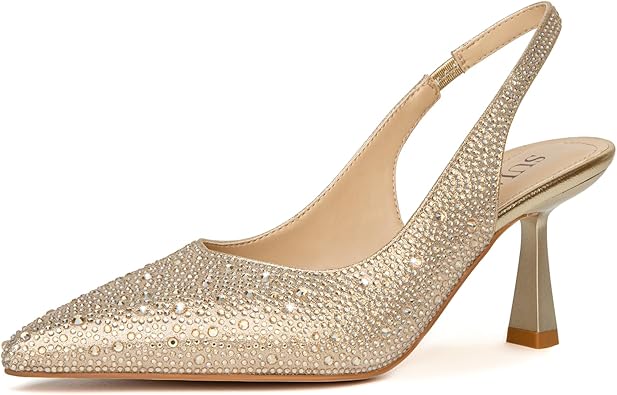 Slingback Wedding Heels for Women Bridal Lace Mesh Kitten Heel Closed Pointed Toe Pearl Pumps Shoes