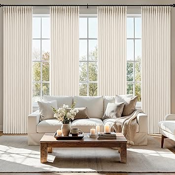 MIULEE Pinch Pleated Thick Linen Curtains 96 Inches 4 Panels Set Ivory Cream Back Tab Memory Trained Pinch Pleat Semi Sheer Light Filtering Privacy Curtains Window Drapes for Living Room Bedroom Birch