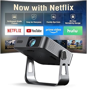【Officially-Licensed APP & Native 1080P】 Thinnest 1.81" Smart Mini Projector with WiFi and Bluetooth, Auto Focus & Keystone Portable Outdoor Projector, VOPLLS 4K Support Home Movie Projector