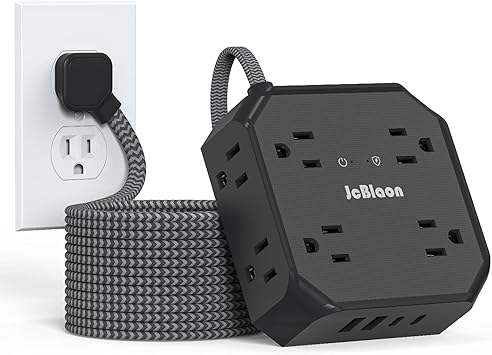 10FT Surge Protector Power Strip, Braided Extension Cord, 8 Outlets 4 USB Ports(2 USB C), Flat Plug Power Strip, USB Desktop Charging Station for Office School Travel Dorm Room Essentials