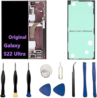 Original 6.8" AMOLED Display for Samsung Galaxy S22 Ultra Screen Replacement OEM S22Ultra 5G SM-S908U SM-S908U1 Display Touch Screen Digitizer Assembly (with Red Frame+Back Cover Adhesive+Tools)