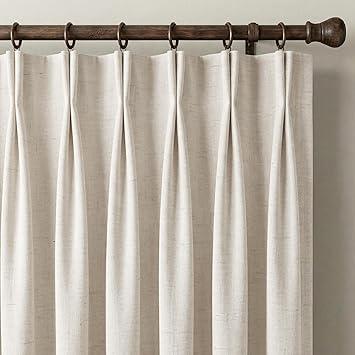 NICETOWN PRO Natural Linen 100% Blackout 102 inch Curtains, Pinch Pleated Thermal Drapes Open Linen Blend Window Treatments Sound Dampening for Living Room/Bedroom, 2 Panels, W40 x L102