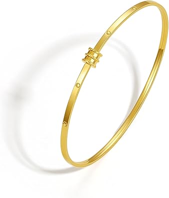 ZHOU LIU FU 18K Yellow Gold Bangle Bracelets Tiny Waist Bangles Real Gold Charm Thin Bracelet Trendy Jewelry for Women Her Wife Gift Wedding Engagement Birthday Anniversary C109248