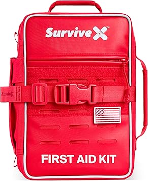SurviveX Large Pro First Aid Kit for Car, Travel & Home - Emergency Kit for Hiking, Camping, Backpacking and Outdoors - Includes Zip Stitch Wound Closure Strips
