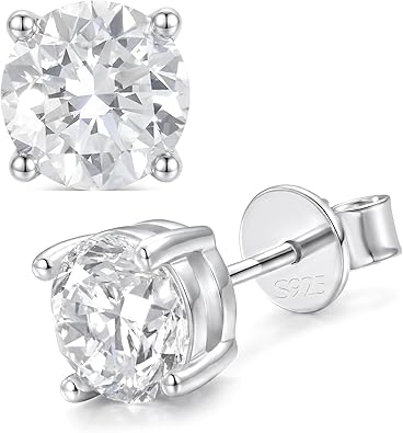 Lab Grown Diamond Stud Earrings for Women, 1/5-1-2 Carat Diamonds Earring 4-Prong D Color VVS1 Clarity, Hypoallergenic Sterling Silver Earring Diamond Jewelry for Women, Gift Box Included