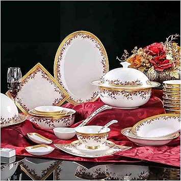 Ceramics Dinner Sets, 81 Pieces Bone China Dinnerware Set for Wedding Gifts | Porcelain Cereal Bowl and Steak Plate