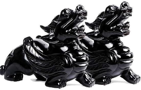 Pair of Pixiu Fengshui Statue, Black Obsidian Gemstone Pixiu Statue, Home Decoration Gift Idea Lunar New Year,38cm