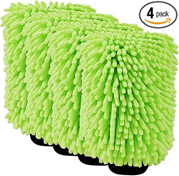 4Pack Large Microfiber Car Wash Mitts, Ultra Absorbent & Lint-Free Wash Mitts for Car Washing, SUVs, Motorcycles & Household Cleaning - Car Wash Accessories Kit, Green