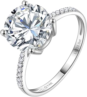 1-3 Carat Lab Grown Diamond Engagement Rings for Women,14K White Gold Classic 4-Prong IGI Certificate Round Cut Halo Ring,D-E Color VS1-VS2 Clarity,Wedding Band for Women