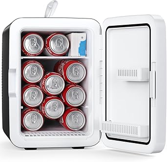 Antarctic Star Compact Mini Fridge, 10L Portable Small Refrigerator, 2.6 Gal Desktop Fridge with AC/DC Adapters, Small Cosmetics Cooler for Beverage, Food, Makeup, Bedroom, Office, Dorm, Black