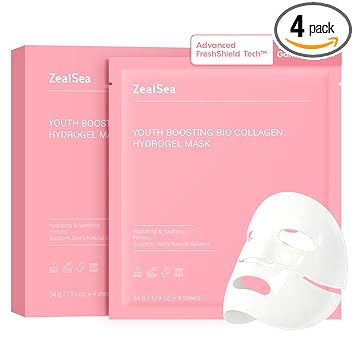 ZealSea Bio Collagen Wrapping Hydrogel Face Mask, Overnight Jelly Gel Sheet Mask for Glass Skin, Deep Hydration, Pore Care, Elasticity Improvement, Firming, Advanced Facial Skincare Solution, 4 Pack